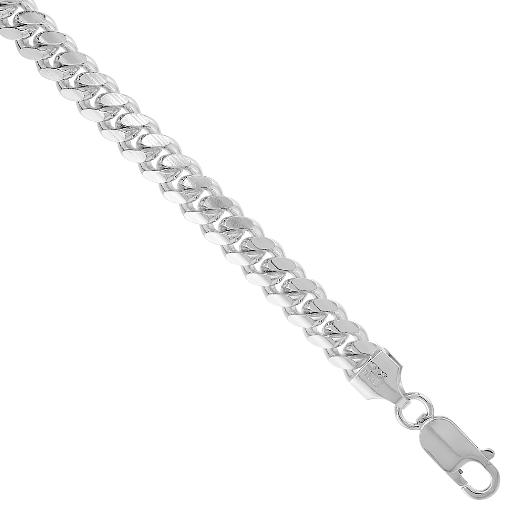 Sterling Silver 6.3mm Miami Cuban Link Chain Necklaces & Bracelets Domed Surface sizes 7 - 30 inch