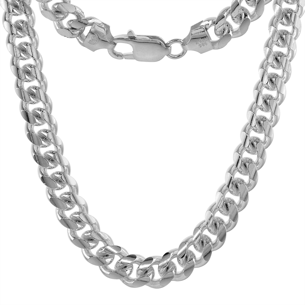 Sterling Silver 8mm Miami Cuban Link Chain Necklaces & Bracelet for Men Nickel Free Italy sizes 8 - 30 inch