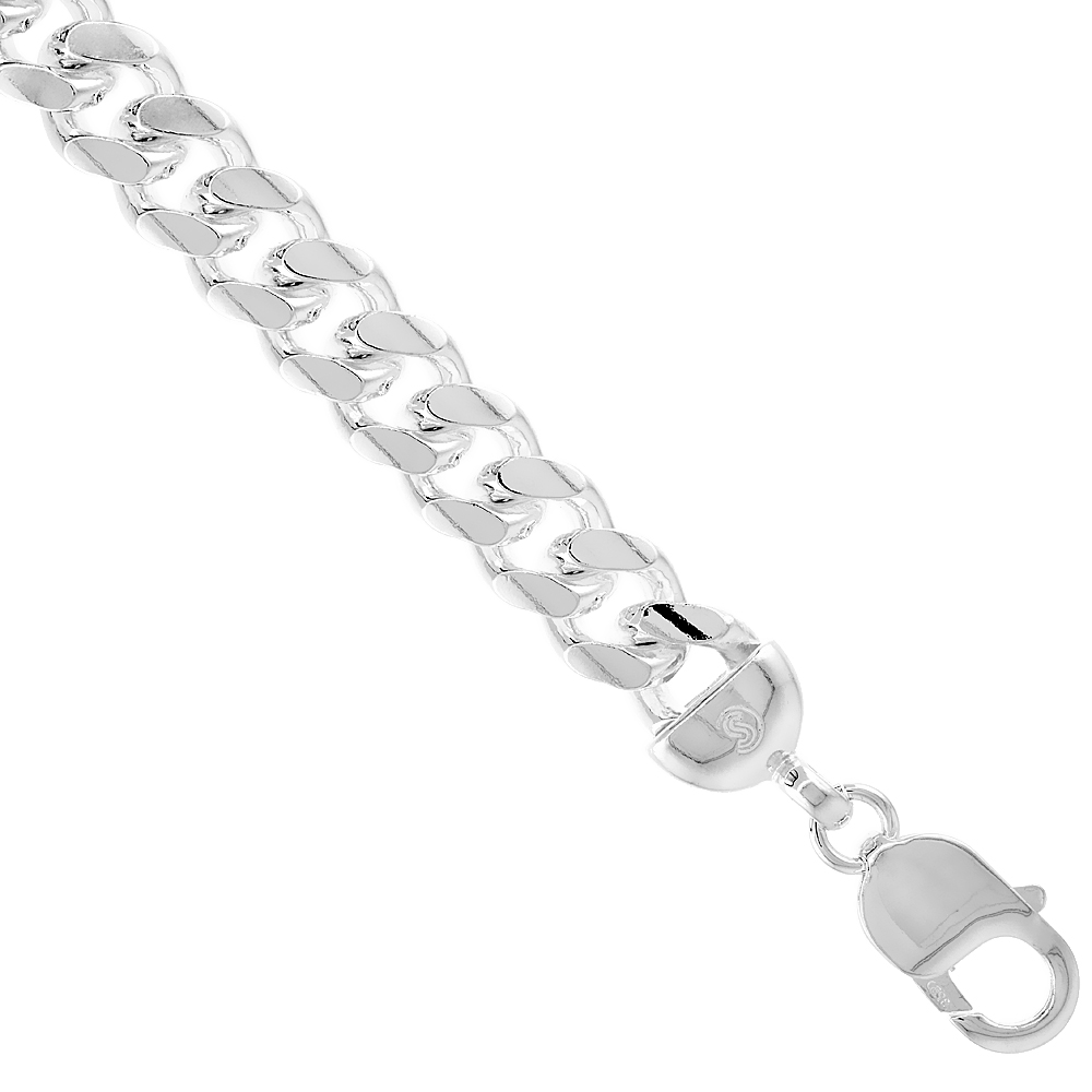 Sterling Silver 10mm Miami Cuban Link Chain Necklaces & Bracelet for Men Domed Surface sizes 8 - 30 inch