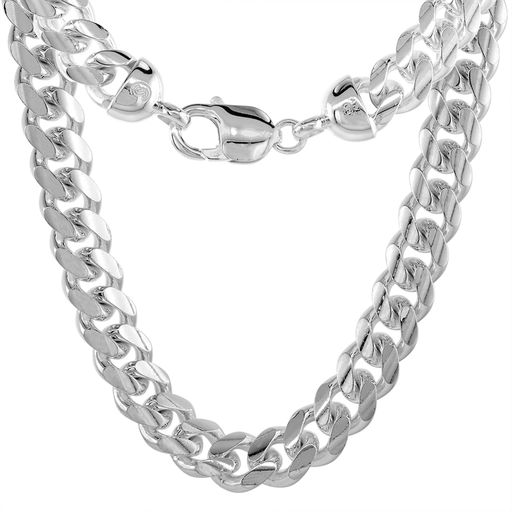 STERLING SILVER 10MM MIAMI CUBAN LINK CHAIN NECKLACES AND BRACELETS DOMED SURFACE NICKEL FREE ITALY
