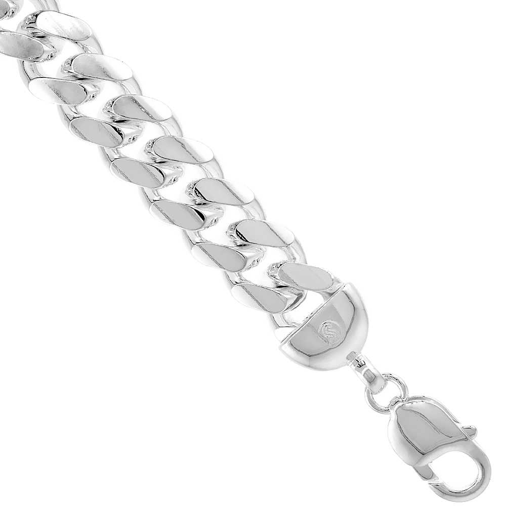 Sterling Silver 12mm Miami Cuban Link Chain Necklaces & Bracelet for Men Domed Surface sizes 8 - 30 inch