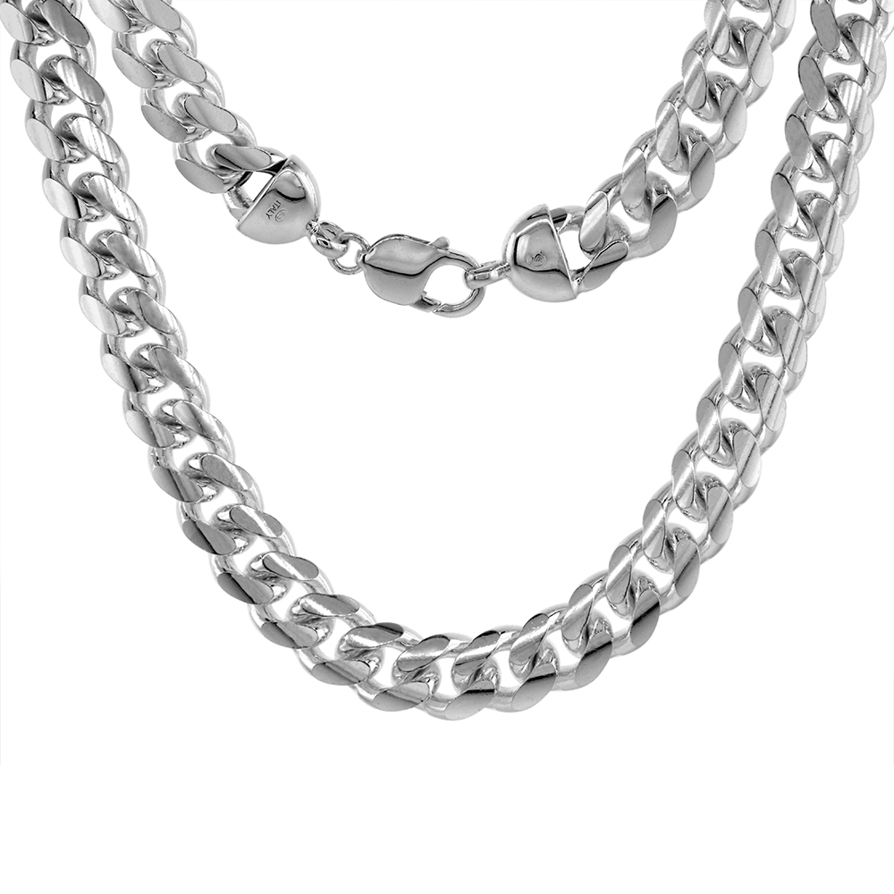STERLING SILVER 12MM MIAMI CUBAN LINK CHAIN NECKLACES AND BRACELETS DOMED SURFACE NICKEL FREE ITALY