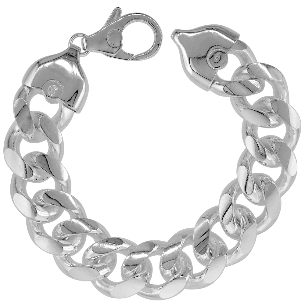 Very Thick Heavy Sterling Silver 18mm Miami Cuban Link Chain Bracelet for Men Domed Surface Very Thick sizes 8.25 - 9 inch