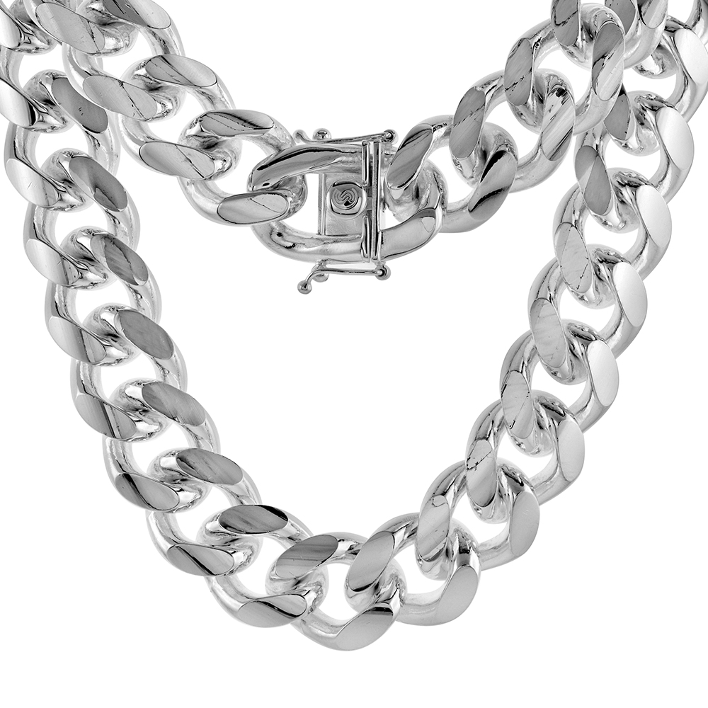 VERY THICK HEAVY STERLING SILVER BOX CLASP 15MM MIAMI CUBAN LINK CHAIN NECKLACES & BRACELET FOR MEN NICKEL FREE ITALY
