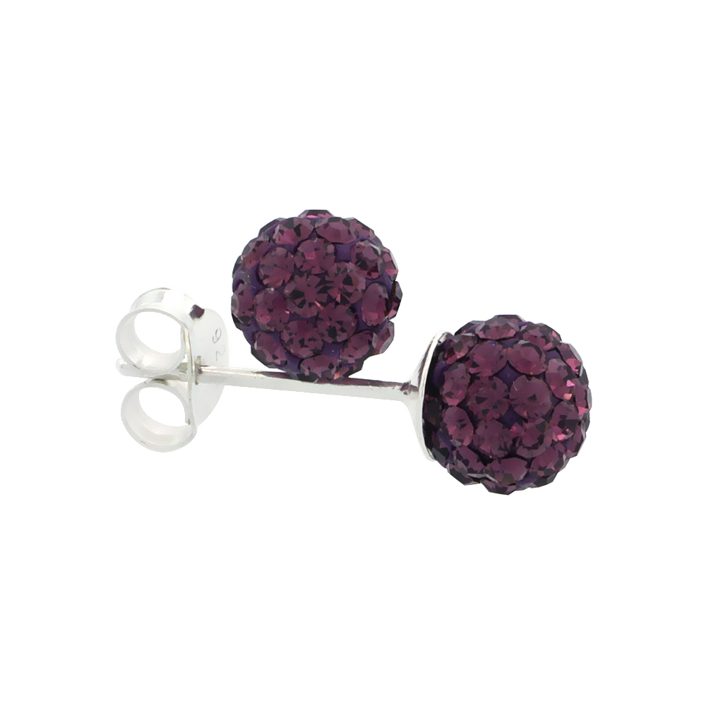 TINY 6MM STERLING SILVER AMETHYST PURPLE CRYSTAL DISCO BALL STUD EARRINGS FOR WOMEN FEBRUARY BIRTHSTONE