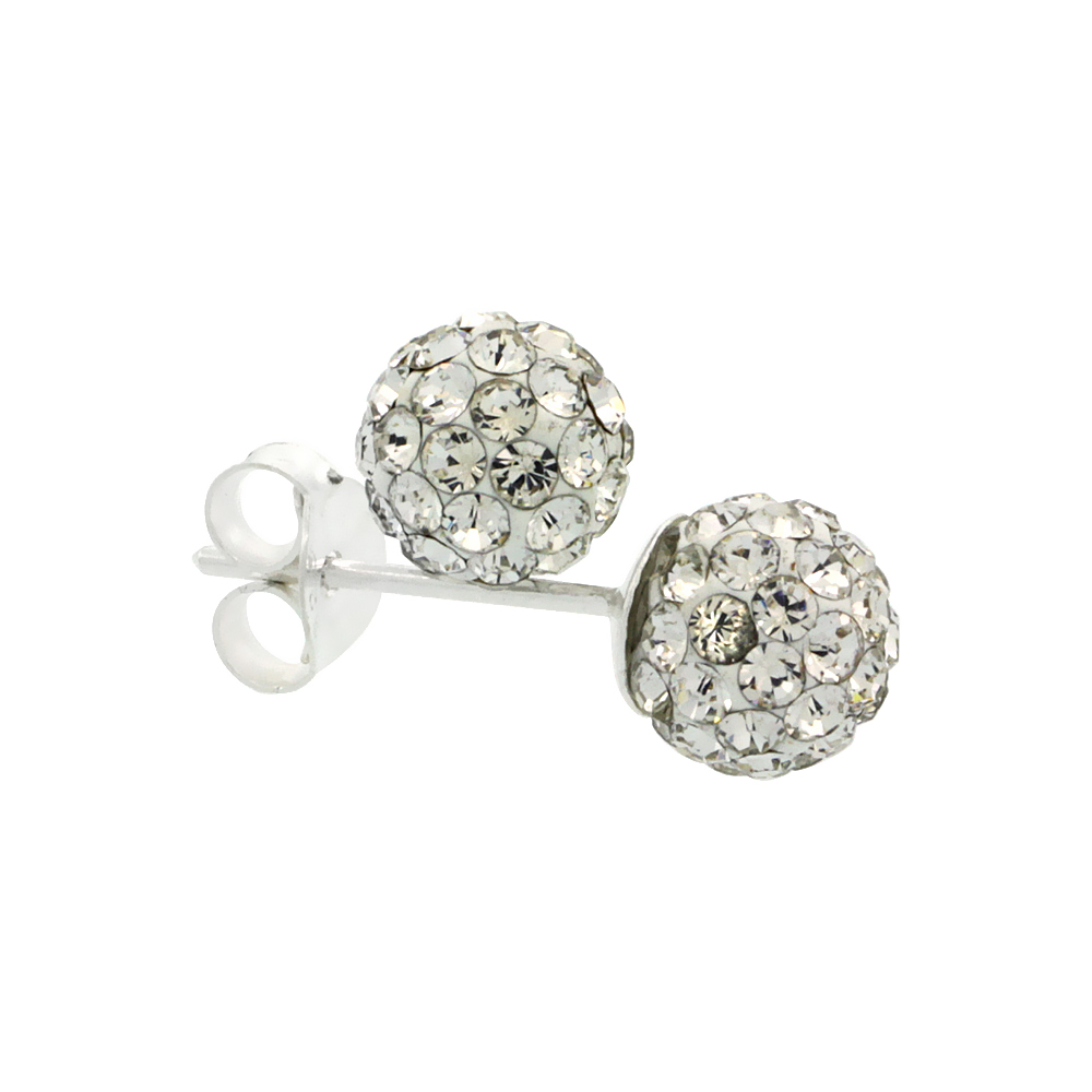 TINY 6MM STERLING SILVER CLEAR WHITE CRYSTAL DISCO BALL STUD EARRINGS FOR WOMEN APRIL BIRTHSTONE