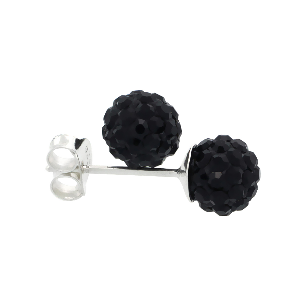 Sterling Silver Black Crystal Ball Stud Earrings 6mm
