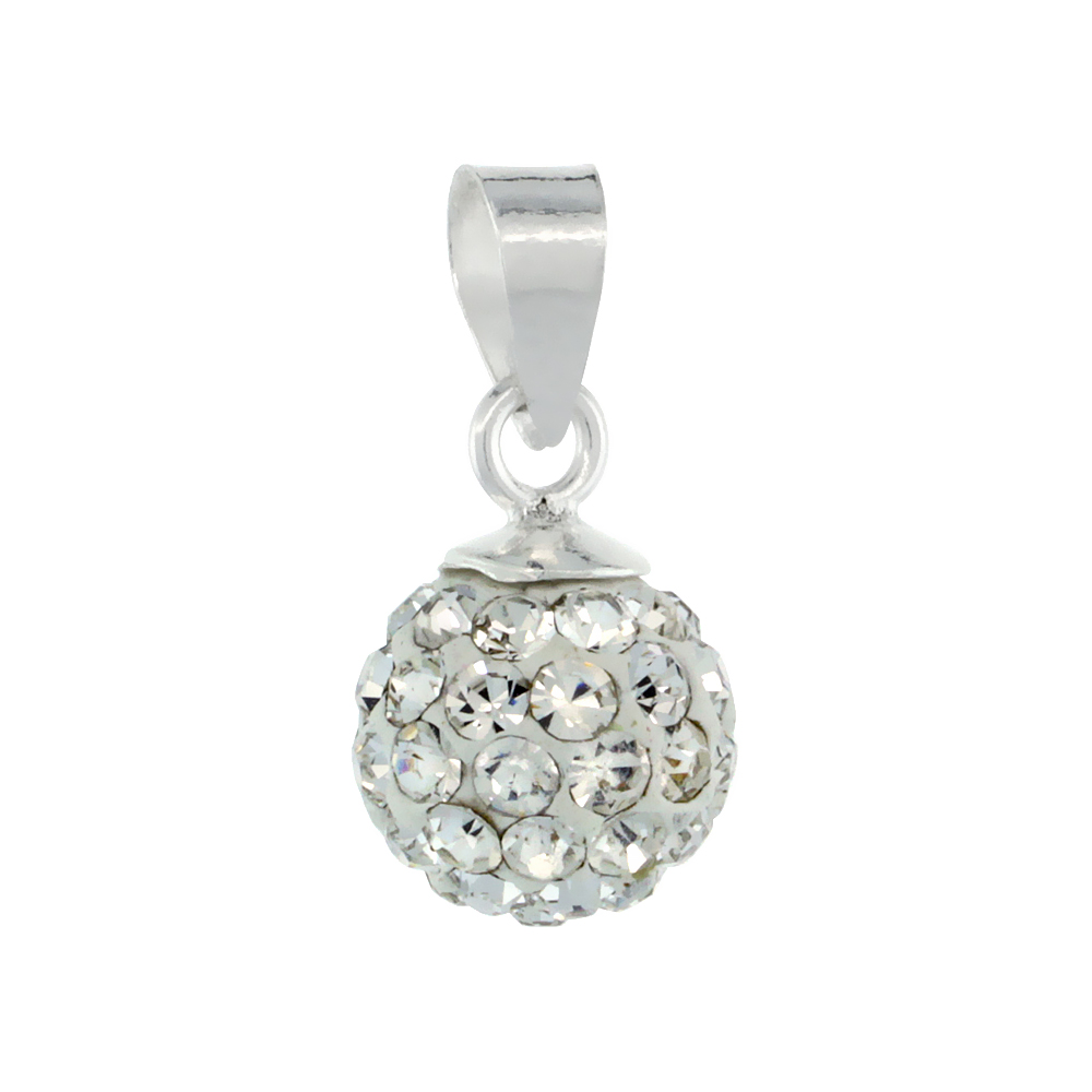 Sterling Silver White Crystal Ball Pendants 8mm