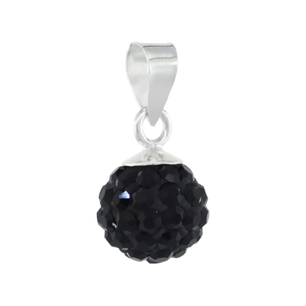 Sterling Silver Black Crystal Ball Pendants 8mm