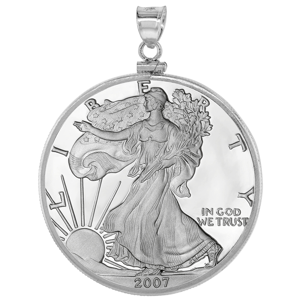 STERLING SILVER SILVER EAGLE BEZEL 40.7 MM SCREW TOP COIN EDGE ONE OZ COIN NOT INCLUDED
