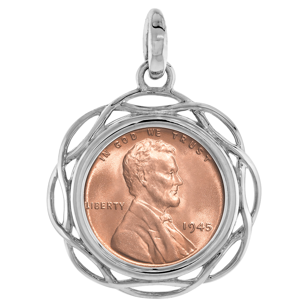 Sterling Silver Braided Edge Penny Bezel Pendant for 19 mm Coins Prong Back 1 Cent Coin NOT Included