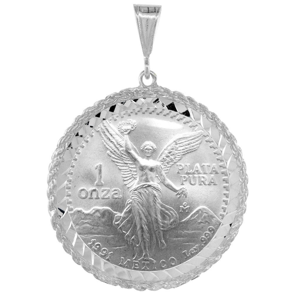 STERLING SILVER 1 ONZA PLATA LIBERTAD ROPE BEZEL 36 MM COINS PRONG BACK DIAMOND CUT COIN NOT INCLUDED