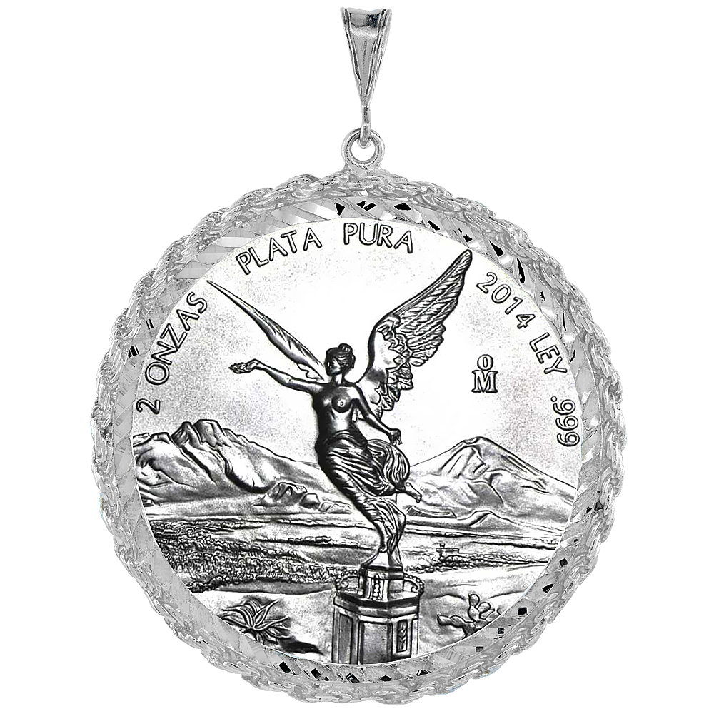 STERLING SILVER 2 OZ PANCHO VILLA ROPE BEZEL 47 MM COINS PRONG BACK DIAMOND CUT COIN NOT INCLUDED