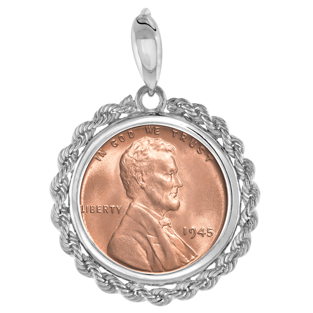 Sterling Silver Penny Rope Bezel Pendant for Men and Women Rounded Prong Back fits 19mm 1 Cent Coin Not Included
