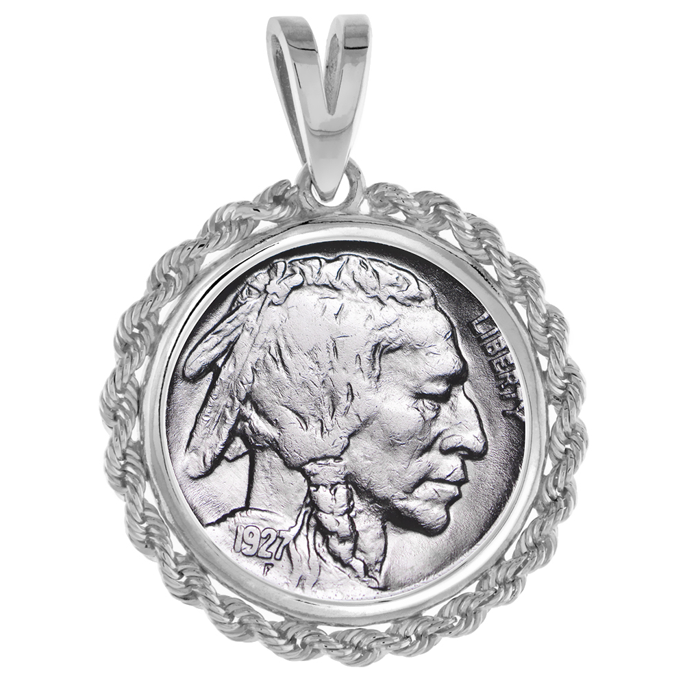 STERLING SILVER NICKEL ROPE BEZEL PENDANT FOR MEN AND WOMEN ROUNDED PRONG BACK FITS 22MM 5 CENT COIN NOT INCLUDED