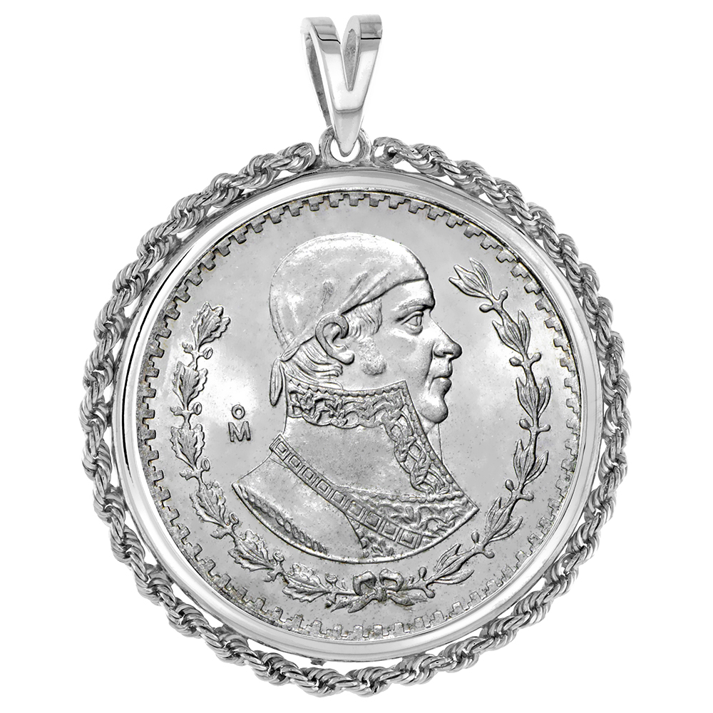 STERLING SILVER MEXICAN 1 PESO ROPE BEZEL PENDANT FOR MEN AND WOMEN ROUNDED PRONG BACK FITS 34MM COIN NOT INCLUDED