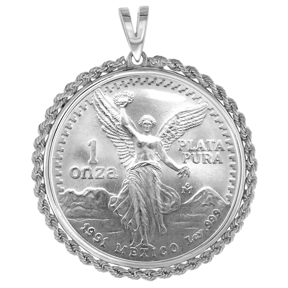 STERLING SILVER 1 ONZA PLATA LIBERTAD ROPE BEZEL PENDANT ROUNDED EDGE PRONG BACK FITS 36MM COINS NOT INCLUDED
