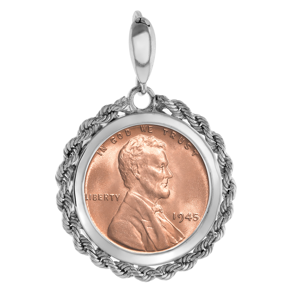 STERLING SILVER PENNY ROPE BEZEL PENDANT FOR MEN AND WOMEN SQUARE PRONG BACK FITS 19MM 1 CENT COIN NOT INCLUDED