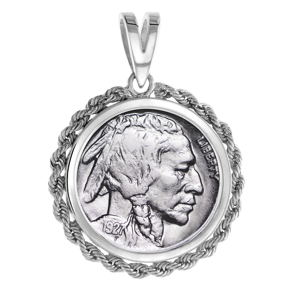 STERLING SILVER NICKEL ROPE BEZEL PENDANT FOR MEN AND WOMEN SQUARE PRONG BACK FITS 22MM 5 CENT COIN NOT INCLUDED