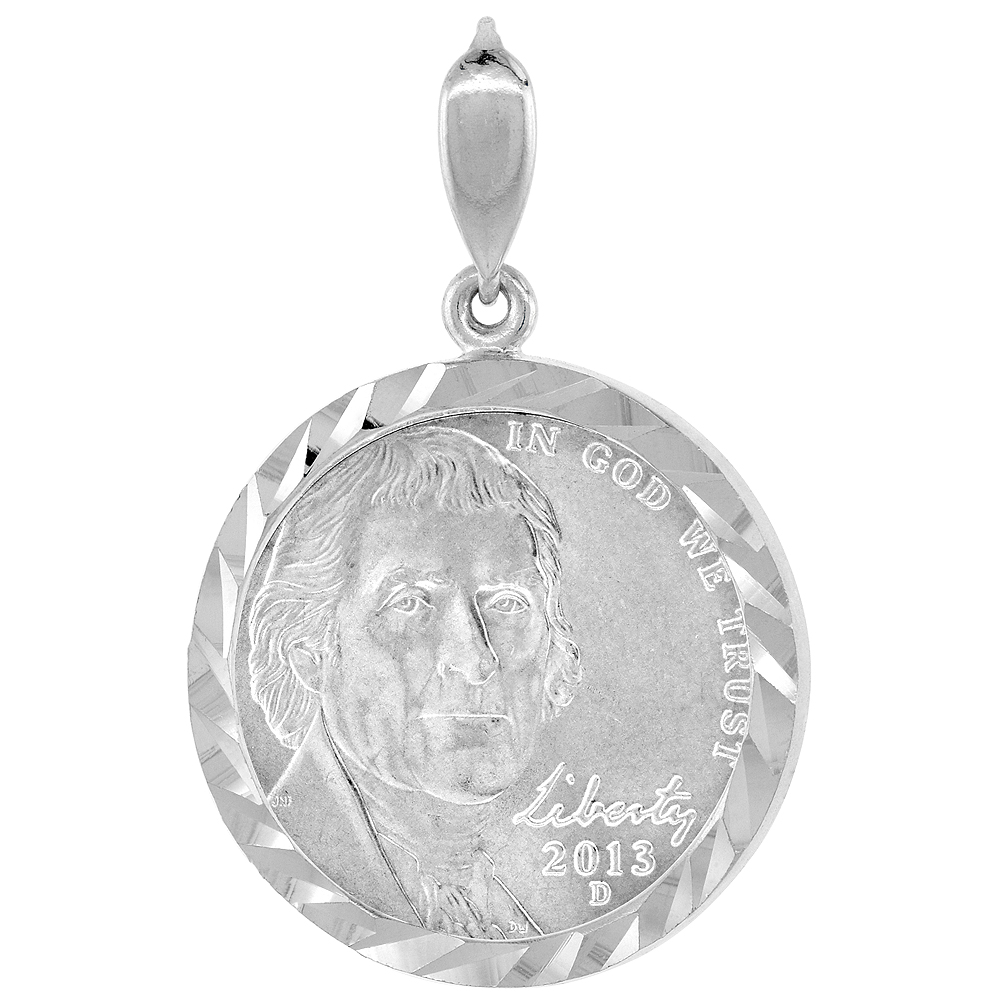 STERLING SILVER NICKEL BEZEL 21 MM COINS PRONG BACK DIAMOND CUT 5 CENT COIN NOT INCLUDED