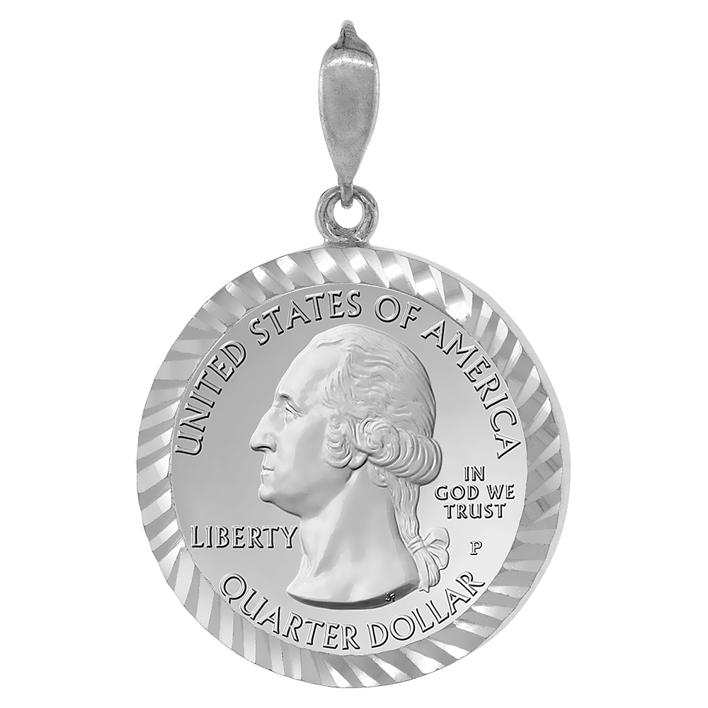 STERLING SILVER QUARTER DOLLAR BEZEL 24 MM COINS PRONG BACK DIAMOND CUT 25 CENT COIN NOT INCLUDED
