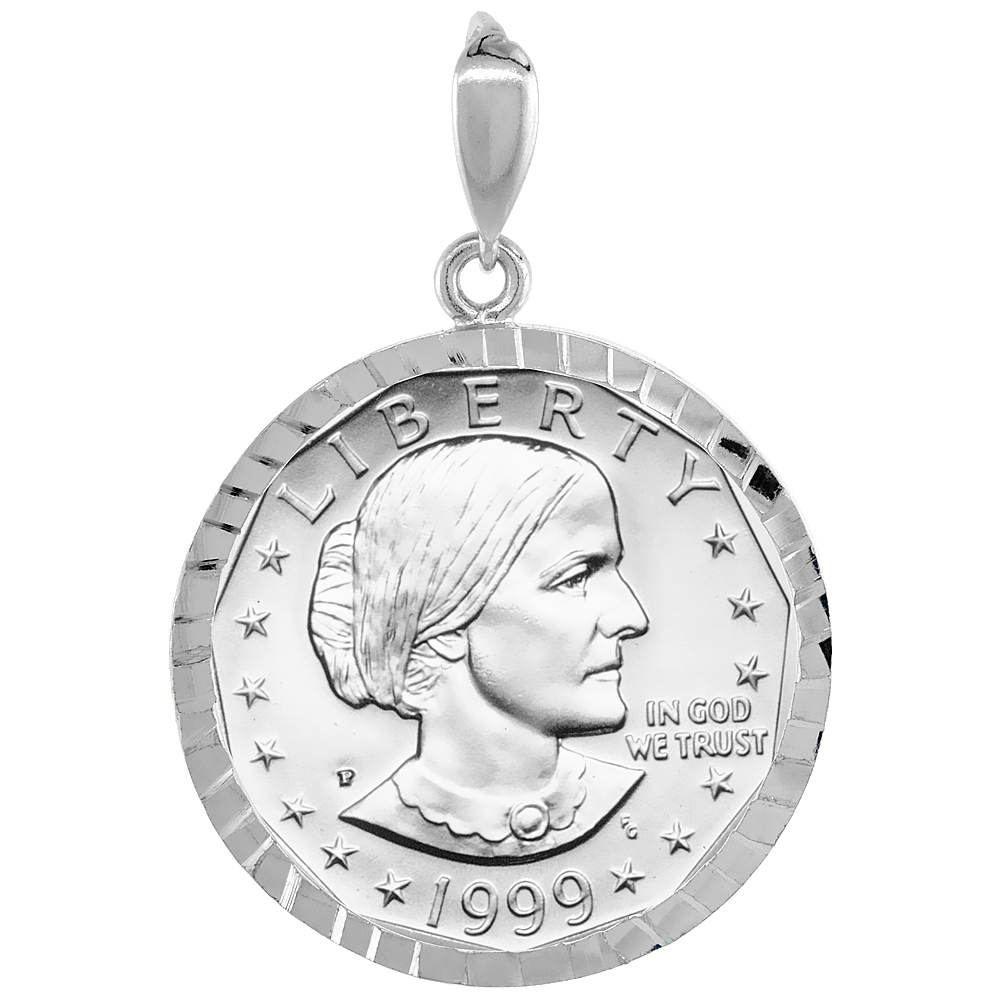 Sterling Silver Susan B. Anthony Bezel Sacagawea 26 mm Coins Prong Back Diamond Cut Coin NOT Included