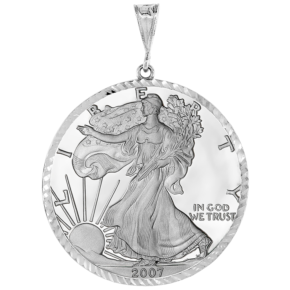 STERLING SILVER SILVER EAGLE BEZEL 41 MM COINS PRONG BACK DIAMOND CUT 1 OZ COIN NOT INCLUDED