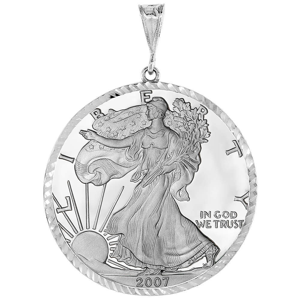 Sterling Silver Silver Eagle Bezel 41 mm Coins Prong Back Diamond Cut 1 oz Coin NOT Included