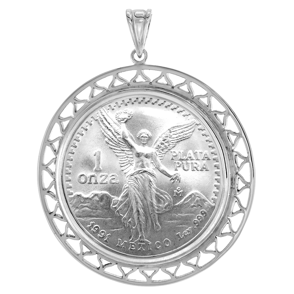 STERLING SILVER FILIGREE EDGE 1 ONZA PLATA LIBERTAD BEZEL PENDANT FOR 36 MM COINS PRONG BACK COIN NOT INCLUDED