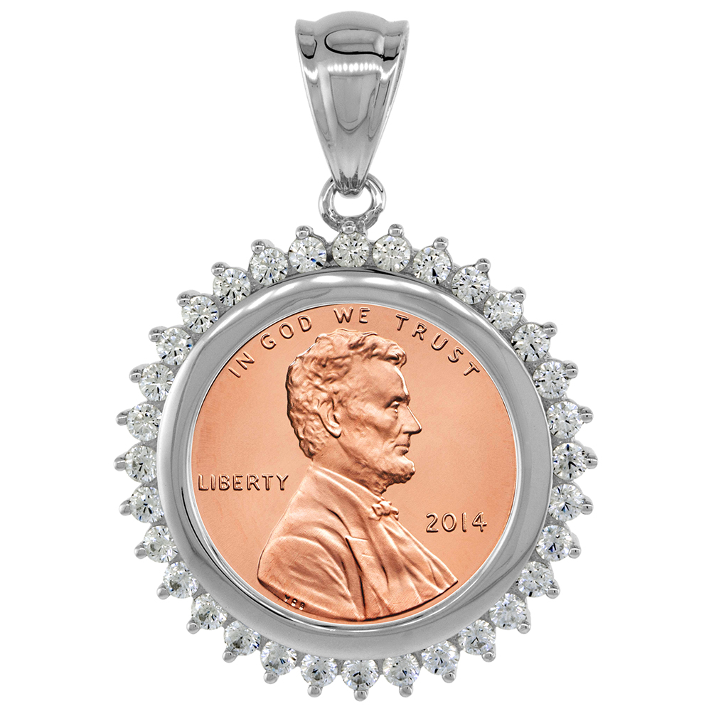 STERLING SILVER CUBIC ZIRCONIA PENNY BEZEL CZ HALO 19 MM COINS PRONG BACK 1 CENT COIN NOT INCLUDED