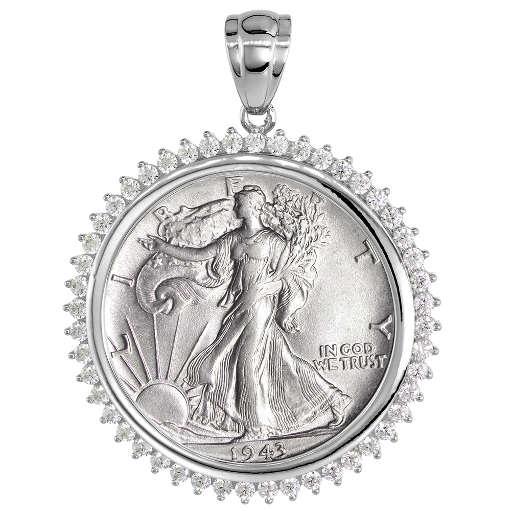 STERLING SILVER CUBIC ZIRCONIA HALF DOLLAR 50 CENT COIN BEZEL CZ HALO PRONG BACK 30MM COIN NOT INCLUDED