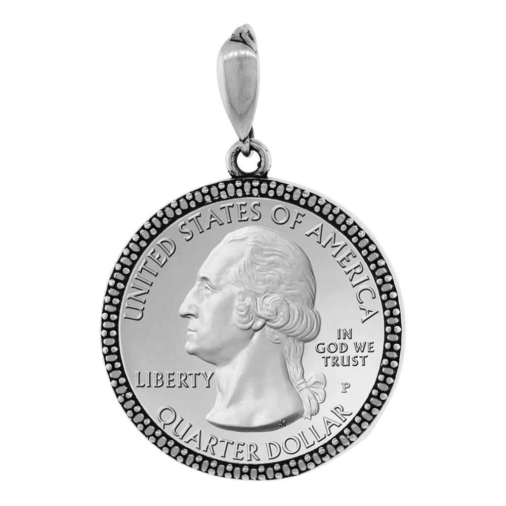 Sterling Silver Quarter Dollar Bezel 24 mm Coins Prong Back Illusion Edge 25 Cent Coin NOT Included