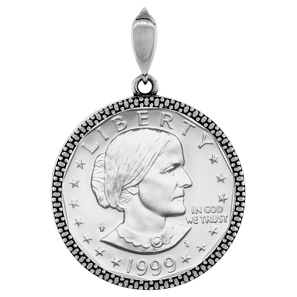 Sterling Silver Susan B. Anthony Bezel Sacagawea 26 mm Coins Prong Back Illusion Edge Coin NOT Included