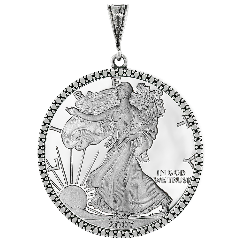 Sterling Silver Silver Eagle Bezel 41 mm Coins Prong Back Illusion Edge 1 oz Coin NOT Included