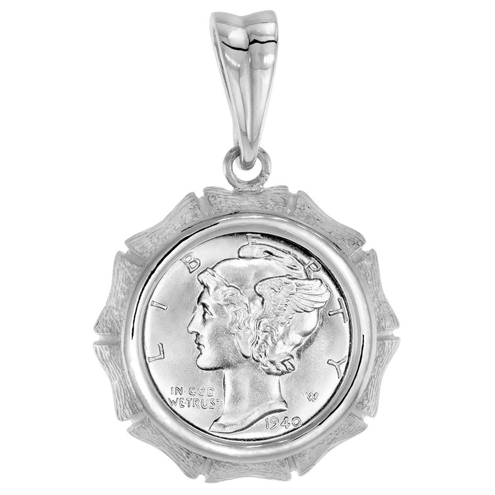 STERLING SILVER BAMBOO SHAPE EDGE DIME BEZEL PENDANT FOR 18 MM COINS PRONG BACK 10 CENT COIN NOT INCLUDED