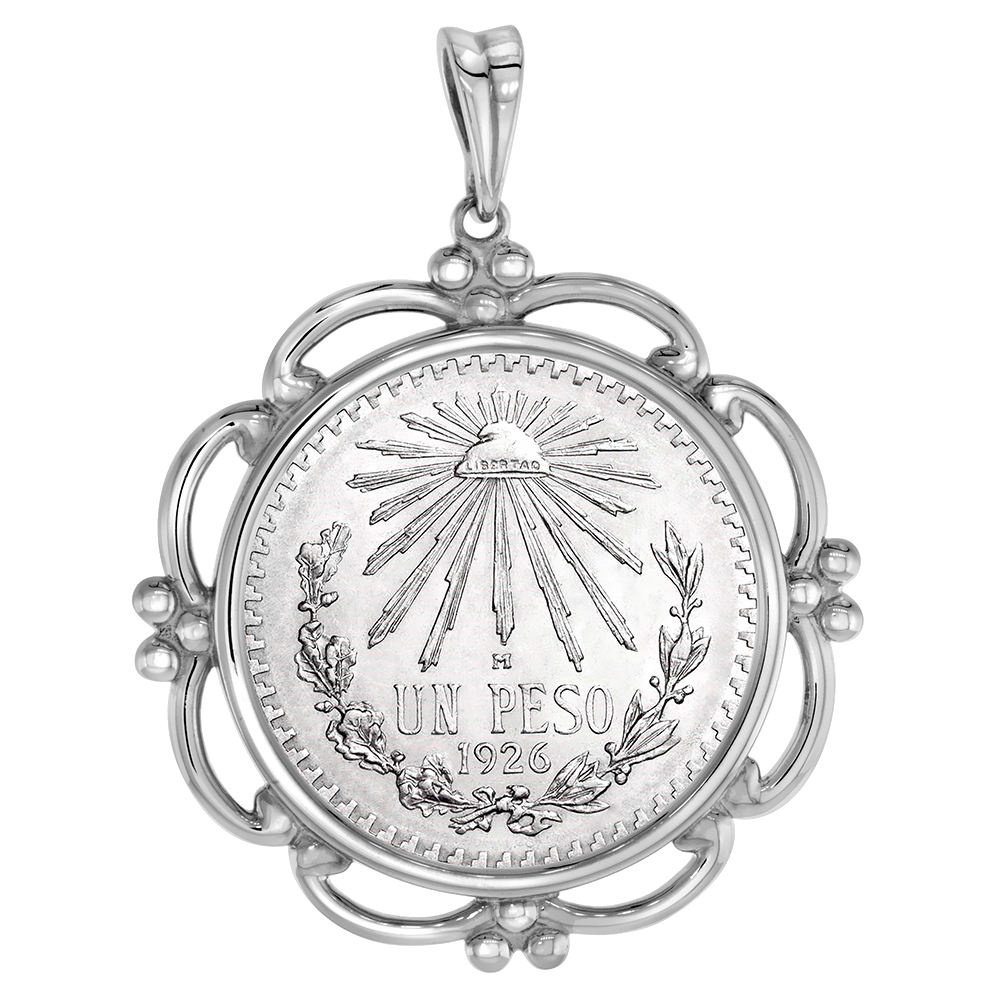 STERLING SILVER SCALLOPED MEXICAN 1 PESO BEZEL PENDANT FOR 34 MM COINS PRONG BACK COIN NOT INCLUDED