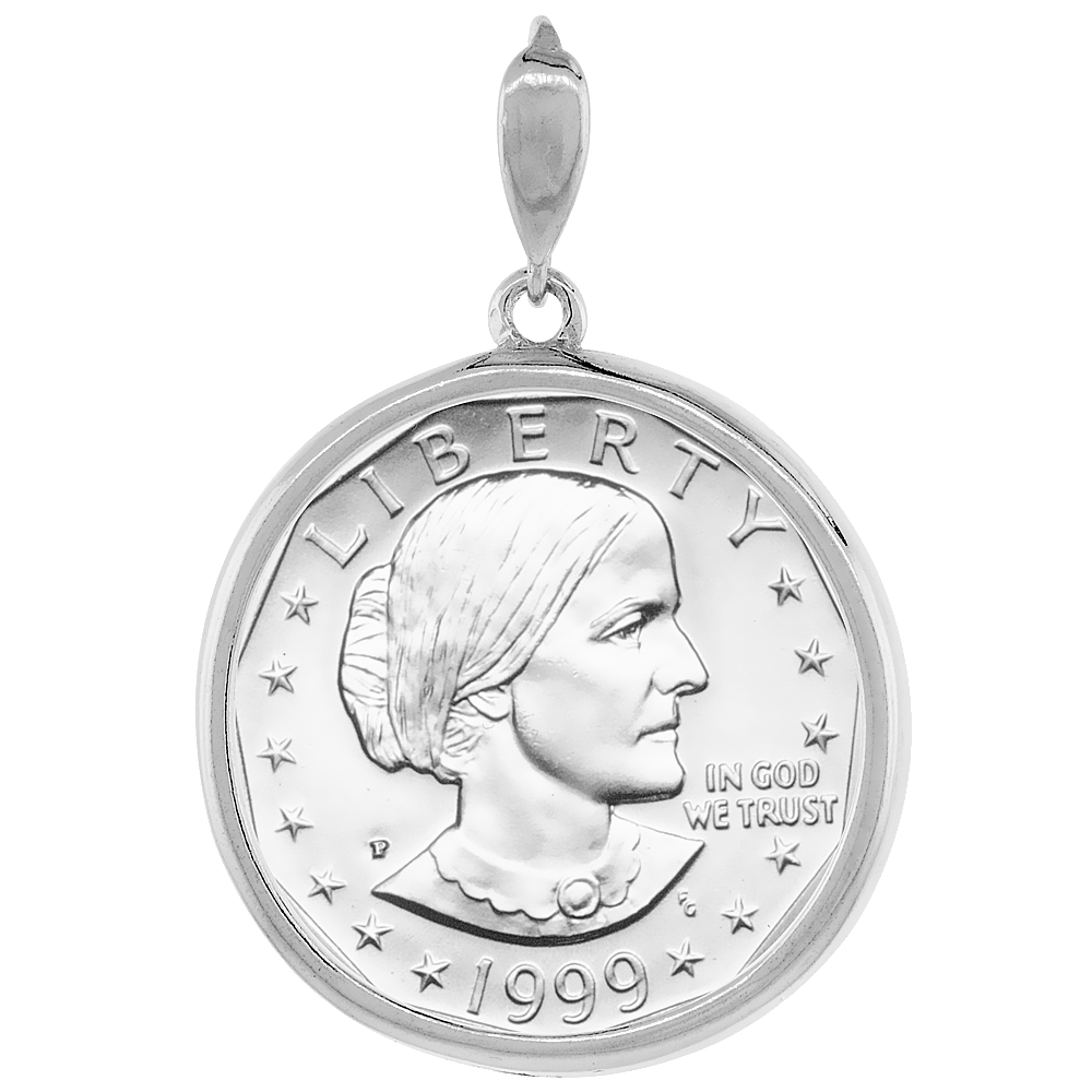 Sterling Silver Susan B. Anthony Bezel Sacagawea 26 mm Coins Prong Back Round Edge Coin NOT Included