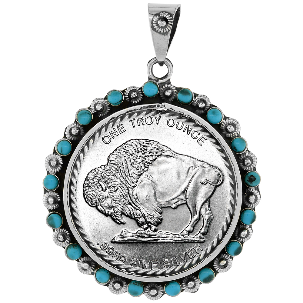 Sterling Silver Mexican Cien Pesos Bezel 39 mm Coins Turquoise Beads & Floral Edge Coin NOT Included