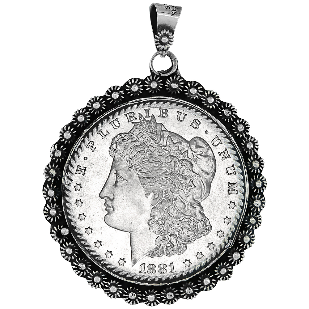 STERLING SILVER DOLLAR BEZEL 38 MM COINS PRONG BACK FLOWER EDGE MEXICAN OLYMPIC ONE DOLLAR COIN NOT INCLUDED