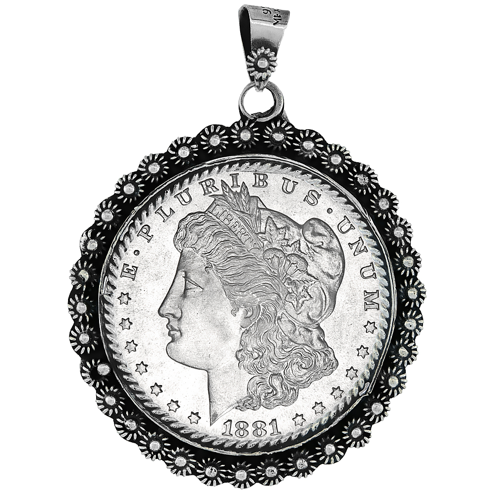 Sterling Silver Dollar Bezel 38 mm Coins Prong Back Flower Edge Mexican Olympic One Dollar Coin NOT Included