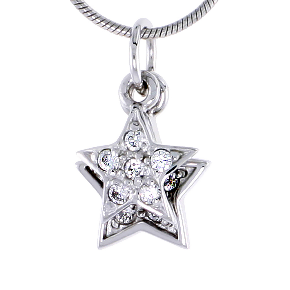 Sterling Silver Jeweled Star Pendant, w/ CZ Stones, 1/2 in. (13 mm) tall