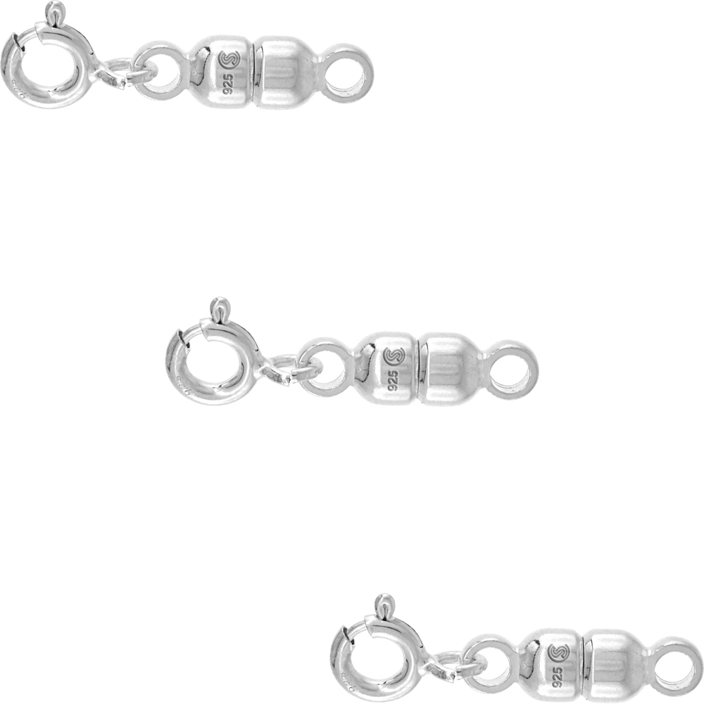 3 PACK STERLING SILVER 4 MM MAGNETIC CLASP CONVERTER FOR LIGHT NECKLACES ITALY, SMALL SIZE