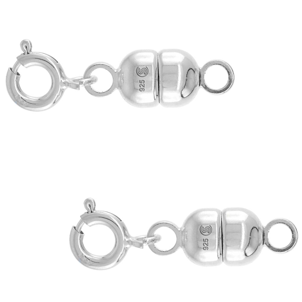 2 PACK STERLING SILVER 6 MM MAGNETIC CLASP CONVERTER FOR NECKLACES ITALY, LARGE SIZE