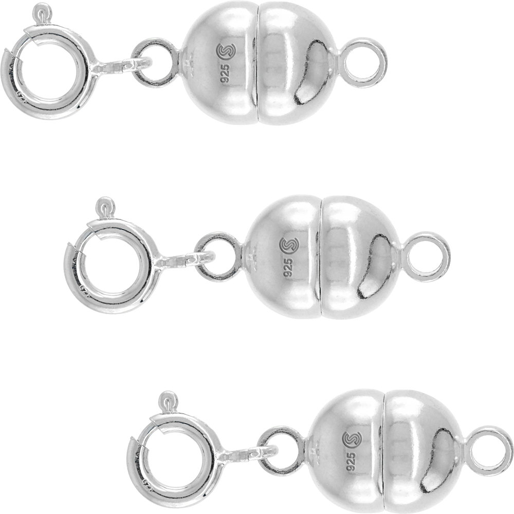 3 PACK STERLING SILVER 9 MM MAGNETIC CLASP CONVERTER FOR NECKLACES & BRACELETS ITALY, EXTRA LARGE