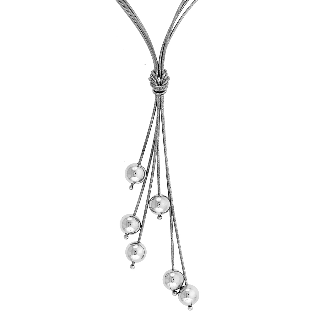 Sterling Silver Ball Necklace Rhodium Finish, 17 inches long
