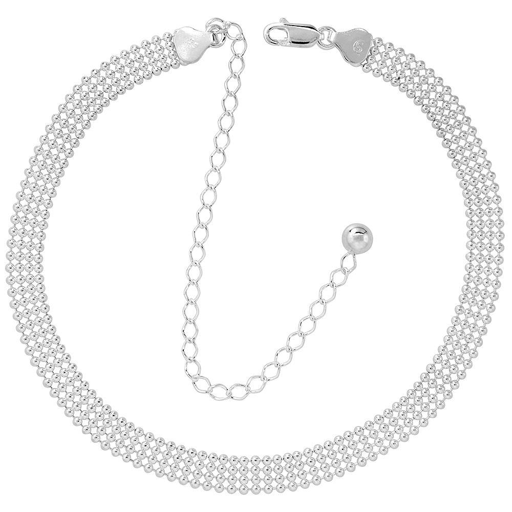 Sterling Silver Pallini Bead Ball Chain Choker 4 Strand 1.8mm Italy, 11 inch + 5 inch extension