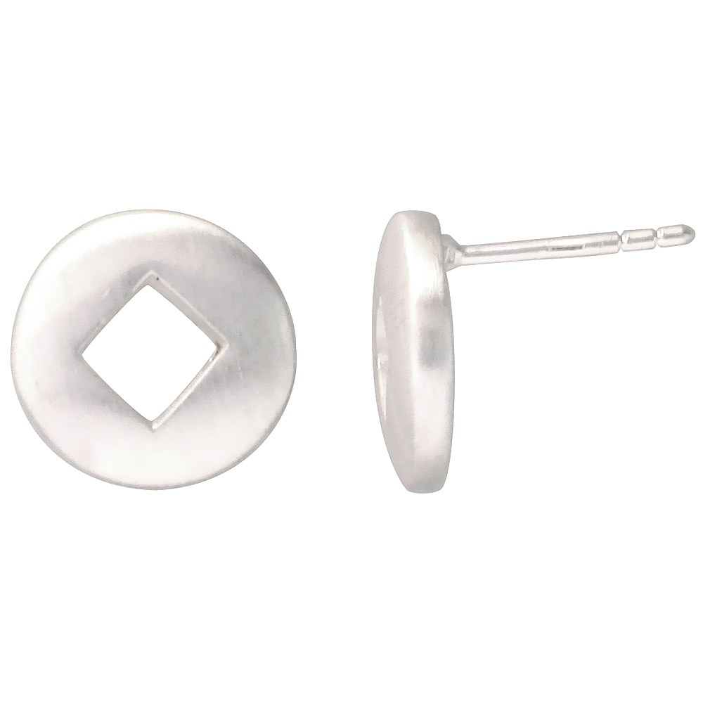 STERLING SILVER 1/2 INCH TALL DIAMOND CUT OUT IN ROUND STUD EARRINGS