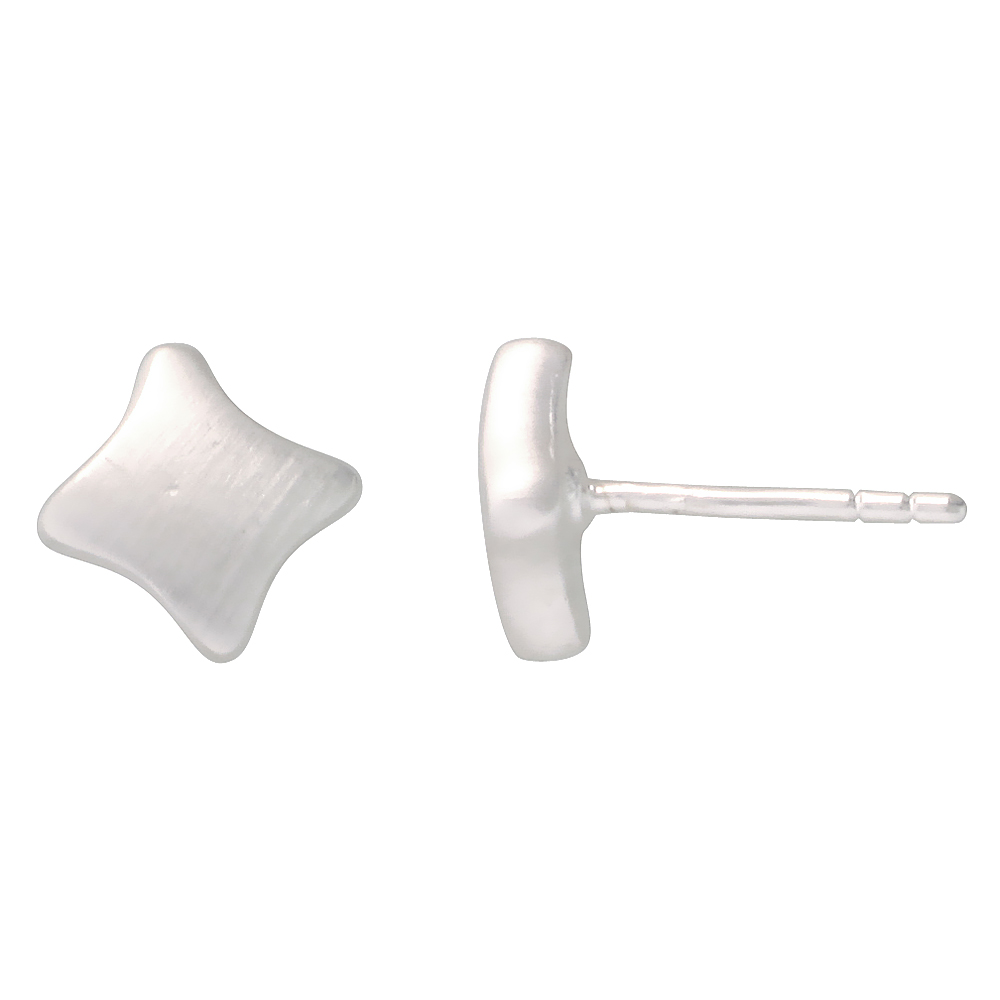 STERLING SILVER 3/8 INCH TALL FOUR-POINTED STAR STUD EARRINGS