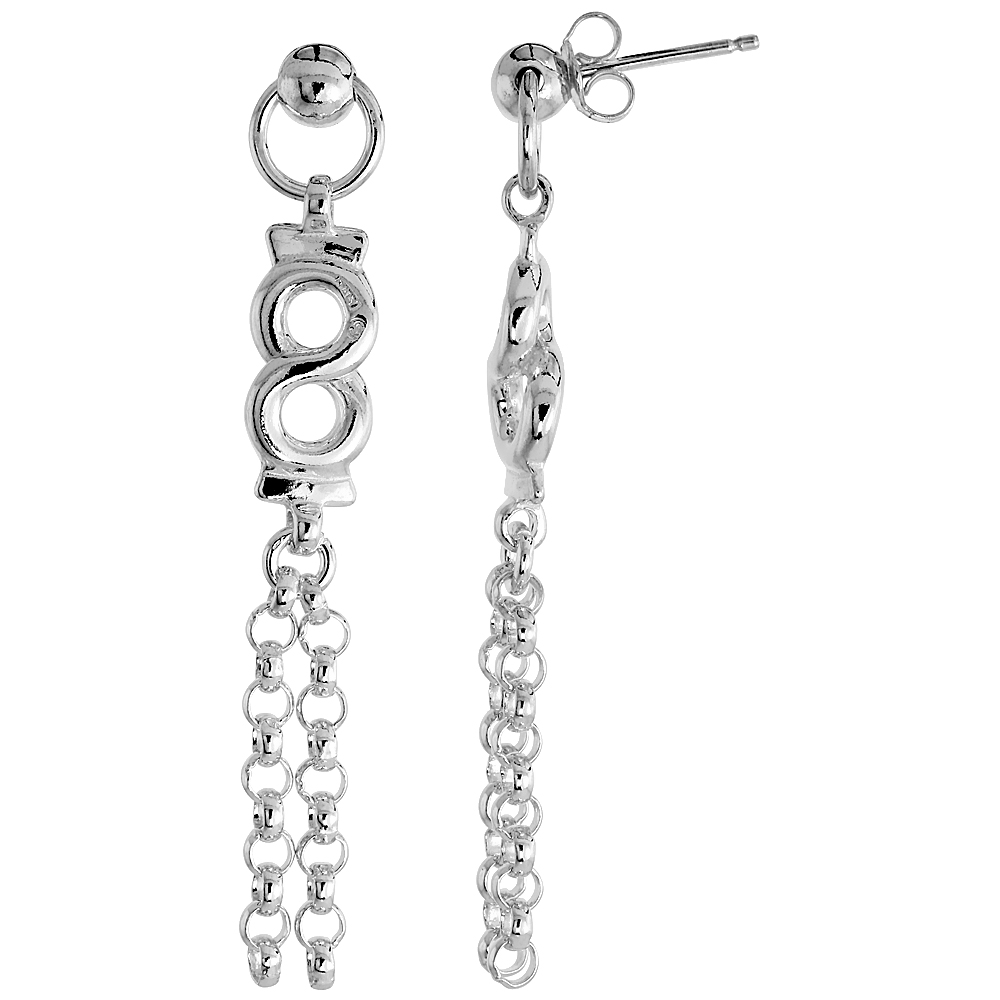 Sterling Silver Eternity with Rolo Link Dangle Earrings, 2 5/16 inch long