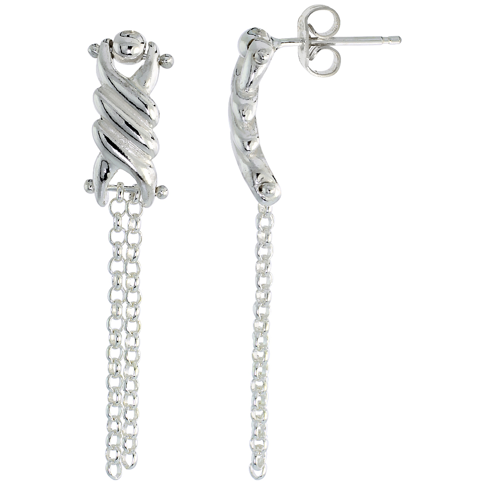 Sterling Silver Double Crisscross Rolo Link Dangle Earrings, 1 1/2 inch long